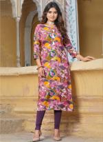 Rayon Purple Casual Wear Printed Readymade Kurti